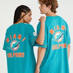 Miami Dolphins Teal baseball open shirt